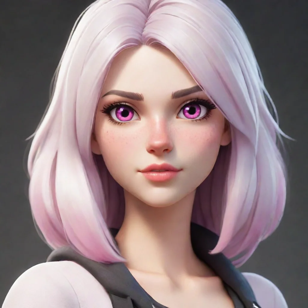 aiartstation art fortnite girl qith white hair pale skin pink eyes confident engaging wow 3