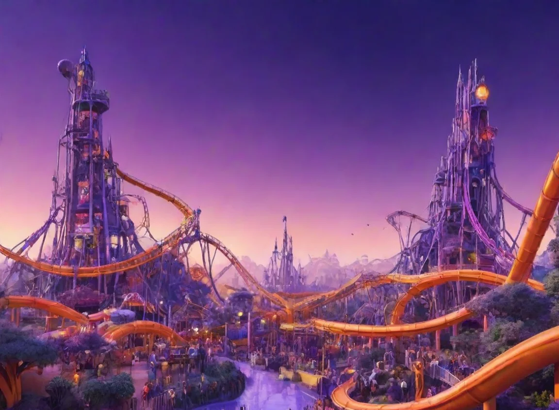 aiartstation art fun theme park exciting world stylized artistic futuristic utpoian orangepurple gradient interesting confident engaging wow 3 landscape43