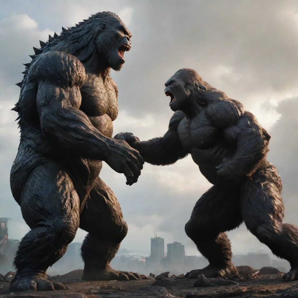 aiartstation art funny dialogue battle between godzilla and kong. write for mature audience confident engaging wow 3