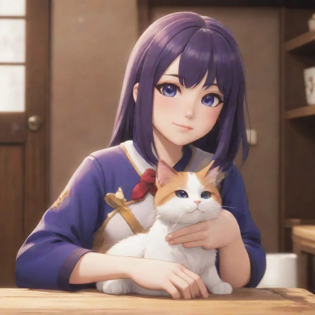 aiartstation art furina from genshin impact petting a cat confident engaging wow 3