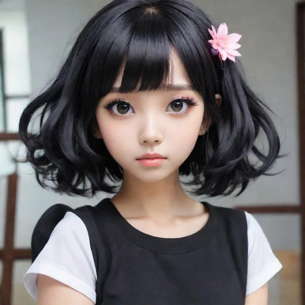 aiartstation art gadis anime dengan rambut pendek berwarna hitam dan mata hitam duduk di jendela mengenakan pakaian seragam sekolah dengan wajah murung  confident engaging wow 3