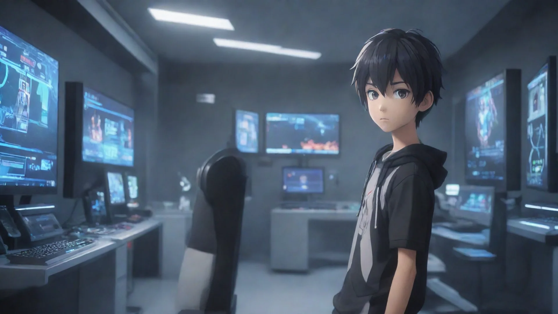 aiartstation art gamer boy anime cartoon in a futuristic room confident engaging wow 3 hdwidescreen