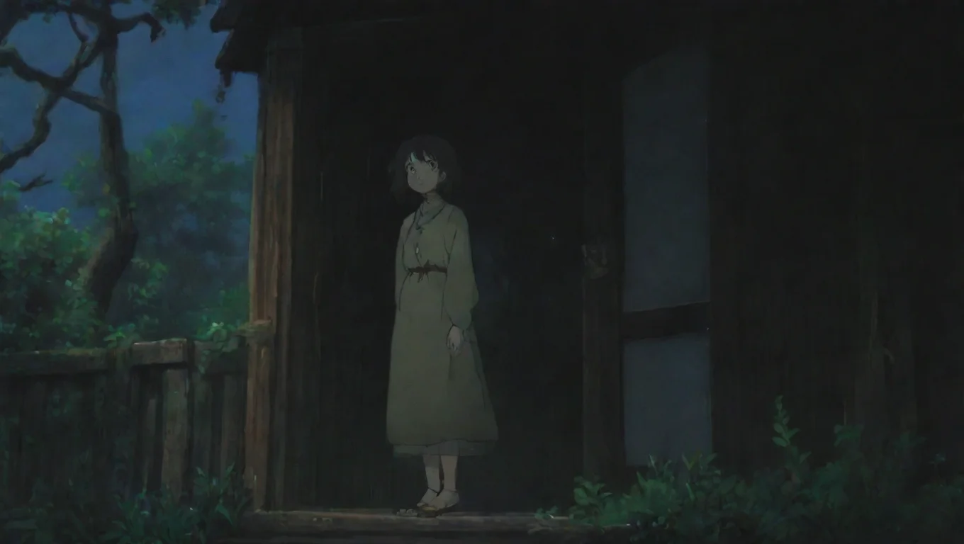 aiartstation art garlig handing on portch hd ghibli anime aesthetic dark horror 1800 vibe confident engaging wow 3 widescreen