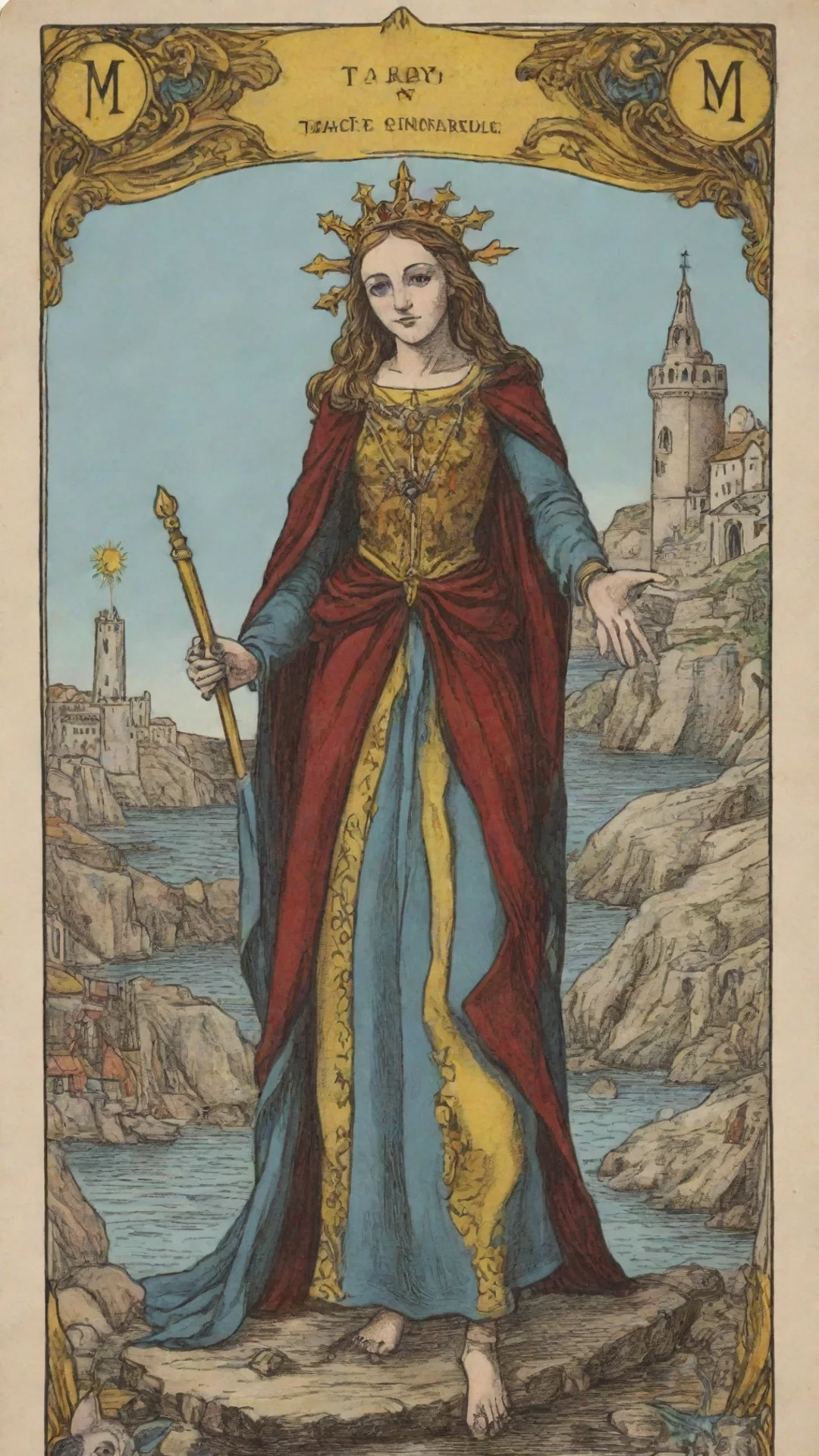 artstation art generate a tarot card in the marseille style but original as an illustration confident engaging wow 3 tall