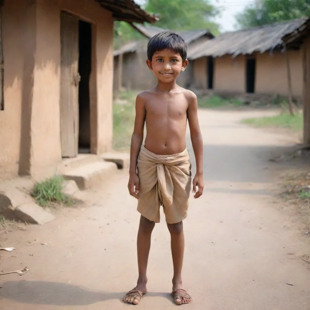aiartstation art generate an image of  animated boy in indian village full immage from face to legs confident engaging wow 3