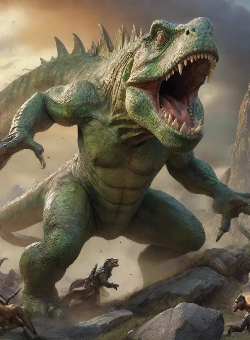 aiartstation art giant battle warlocks lizards epic detailed confident engaging wow 3 portrait43