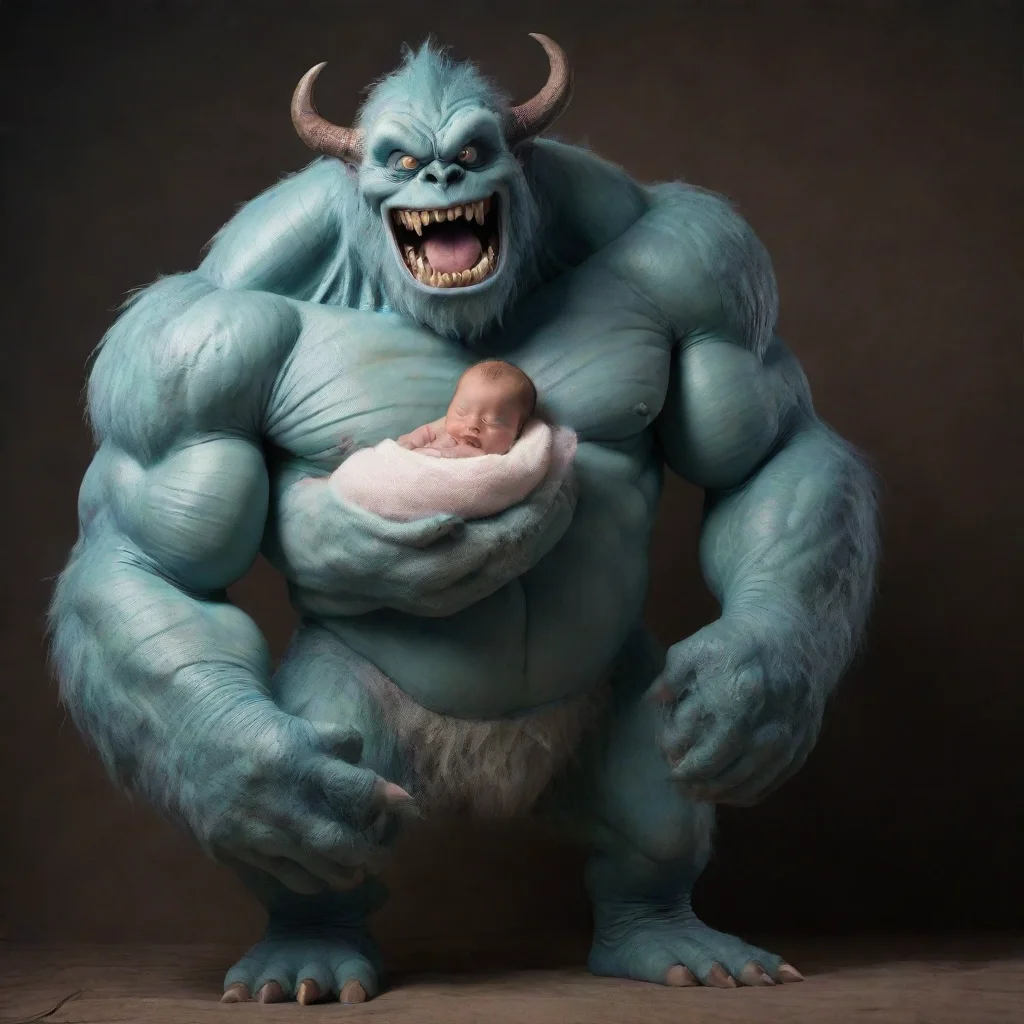 aiartstation art giant moster holding a newborn baby confident engaging wow 3