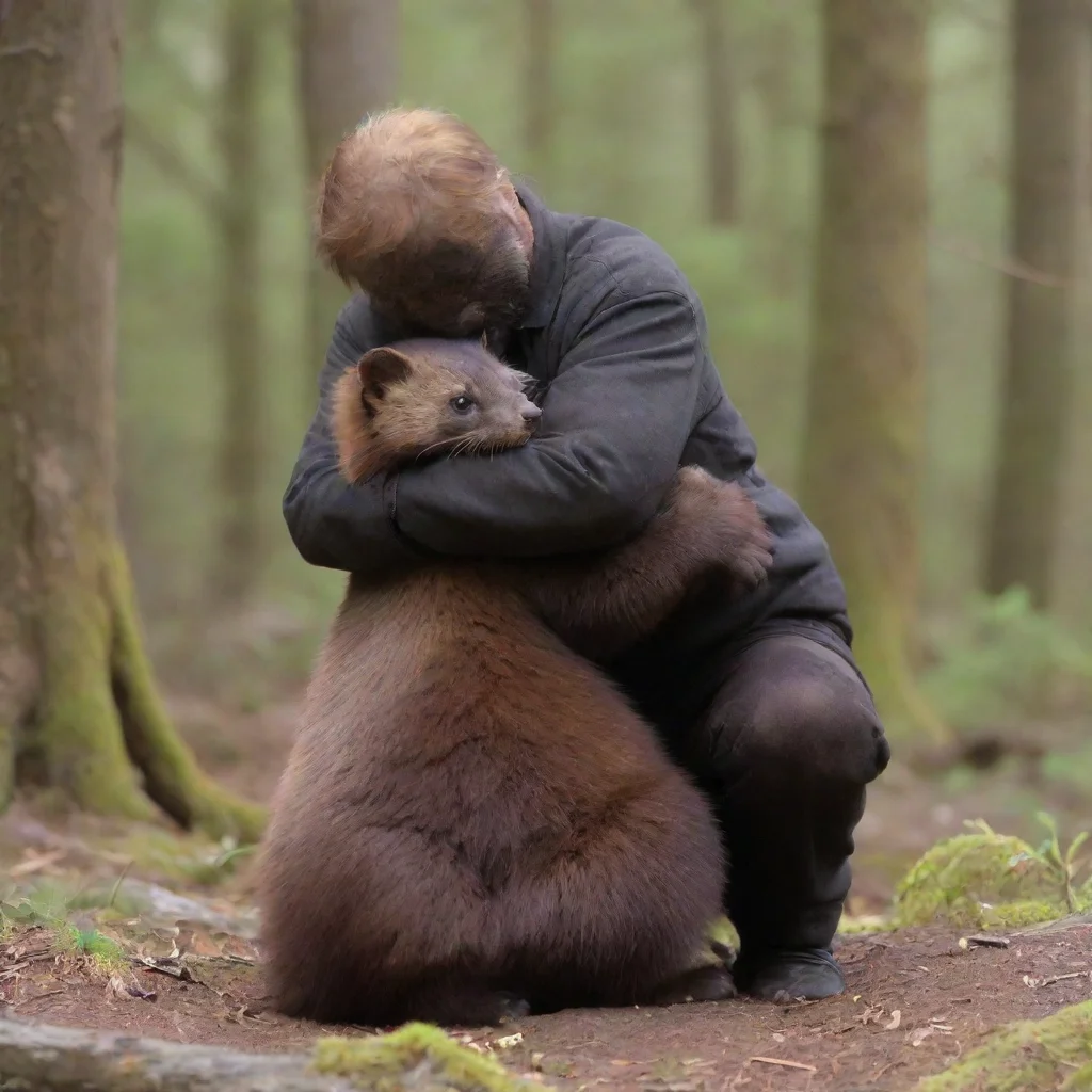 aiartstation art giant pine marten hugging human male confident engaging wow 3