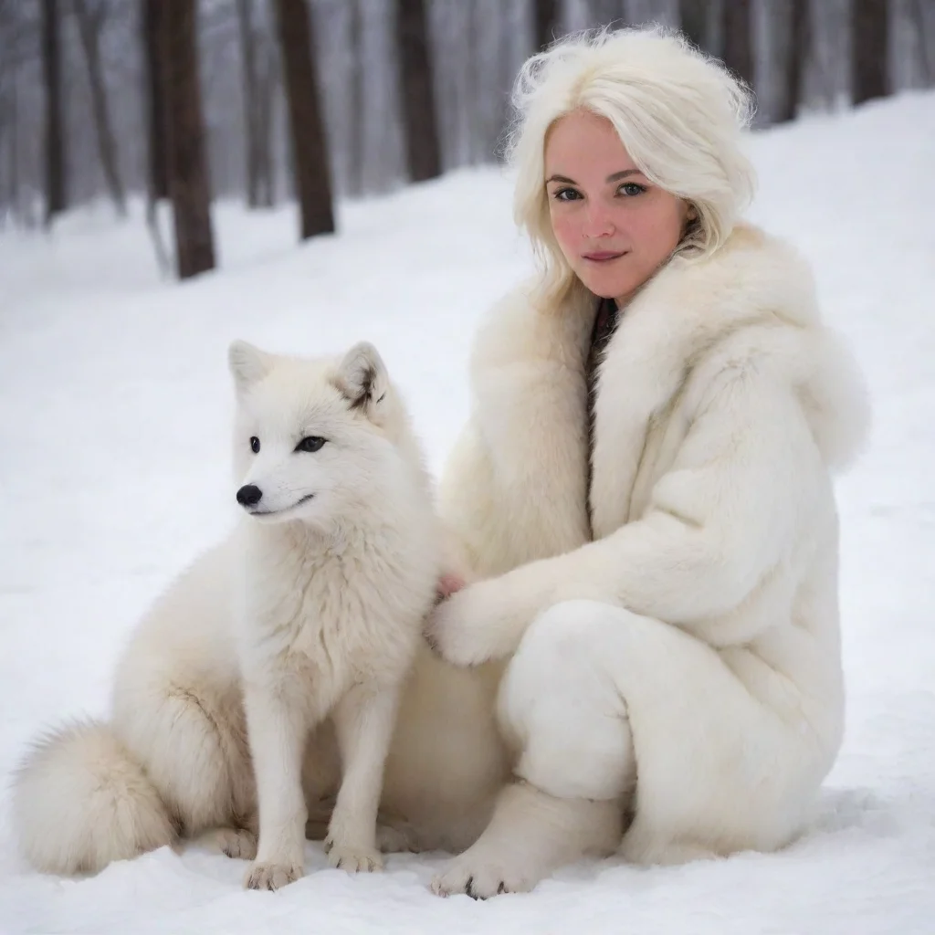 aiartstation art giant white arctic fox sitting with a human turned part arctic fox confident engaging wow 3