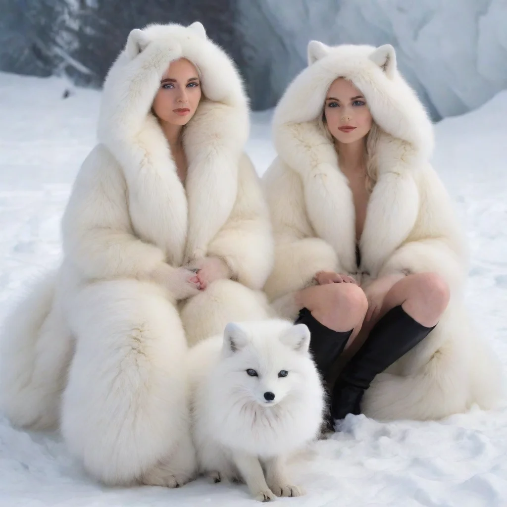 aiartstation art giant white arctic foxes sitting with a human covered in arcticfox fur confident engaging wow 3