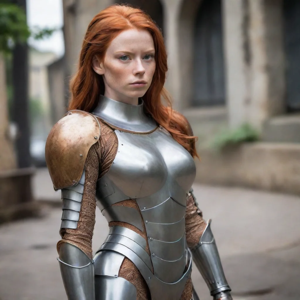 aiartstation art ginger woman skin tight metal armor confident engaging wow 3