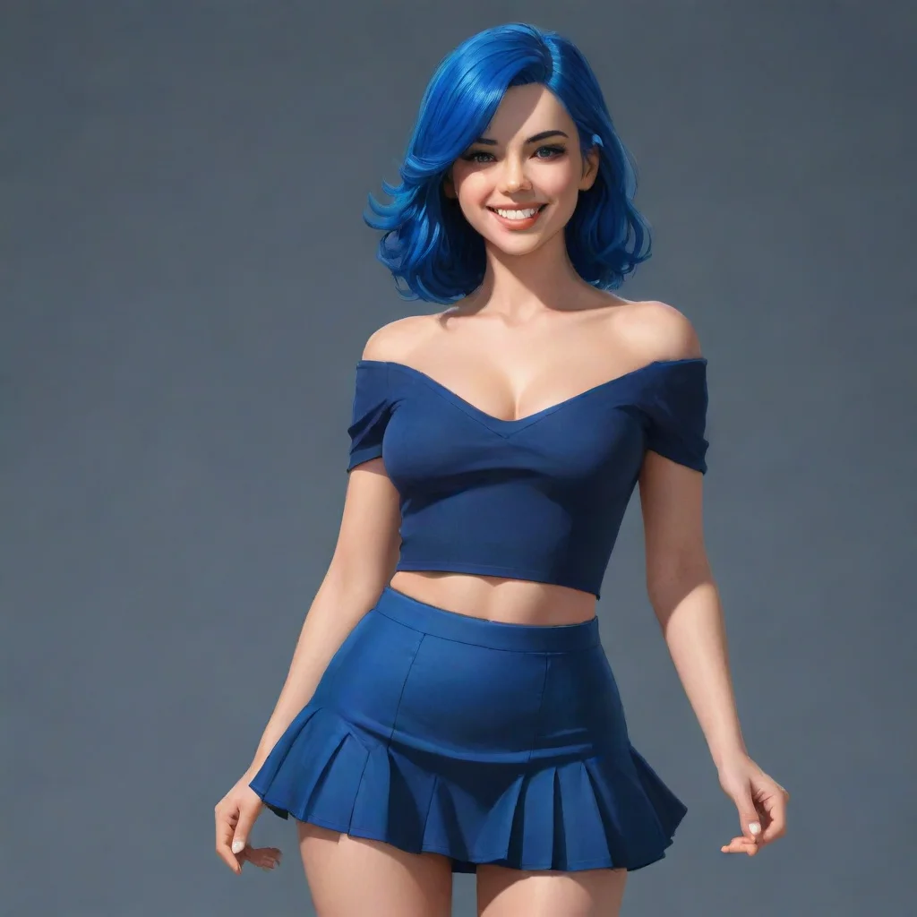 aiartstation art girl blue hair blue top blue skirt elegant highly detailed digital art confident engaging wow 3