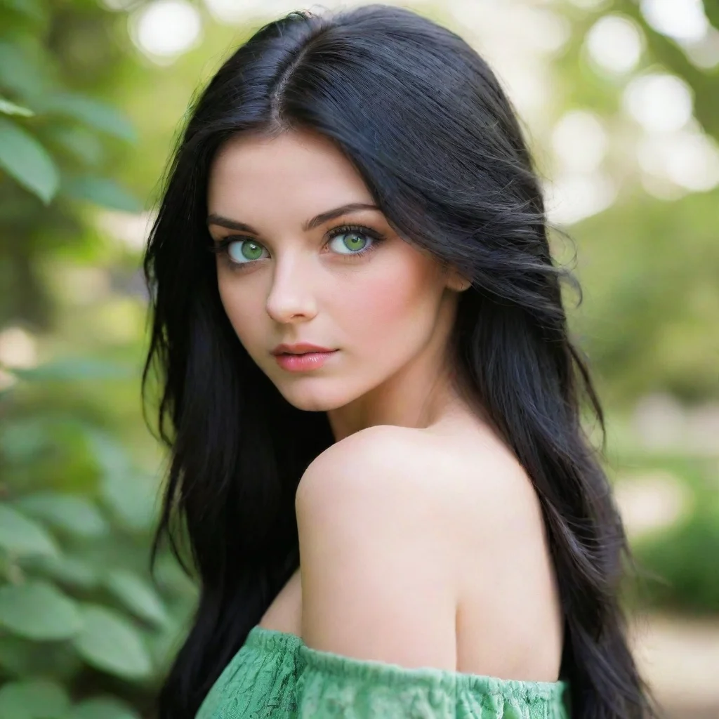 aiartstation art girl with black hair green eyes confident engaging wow 3