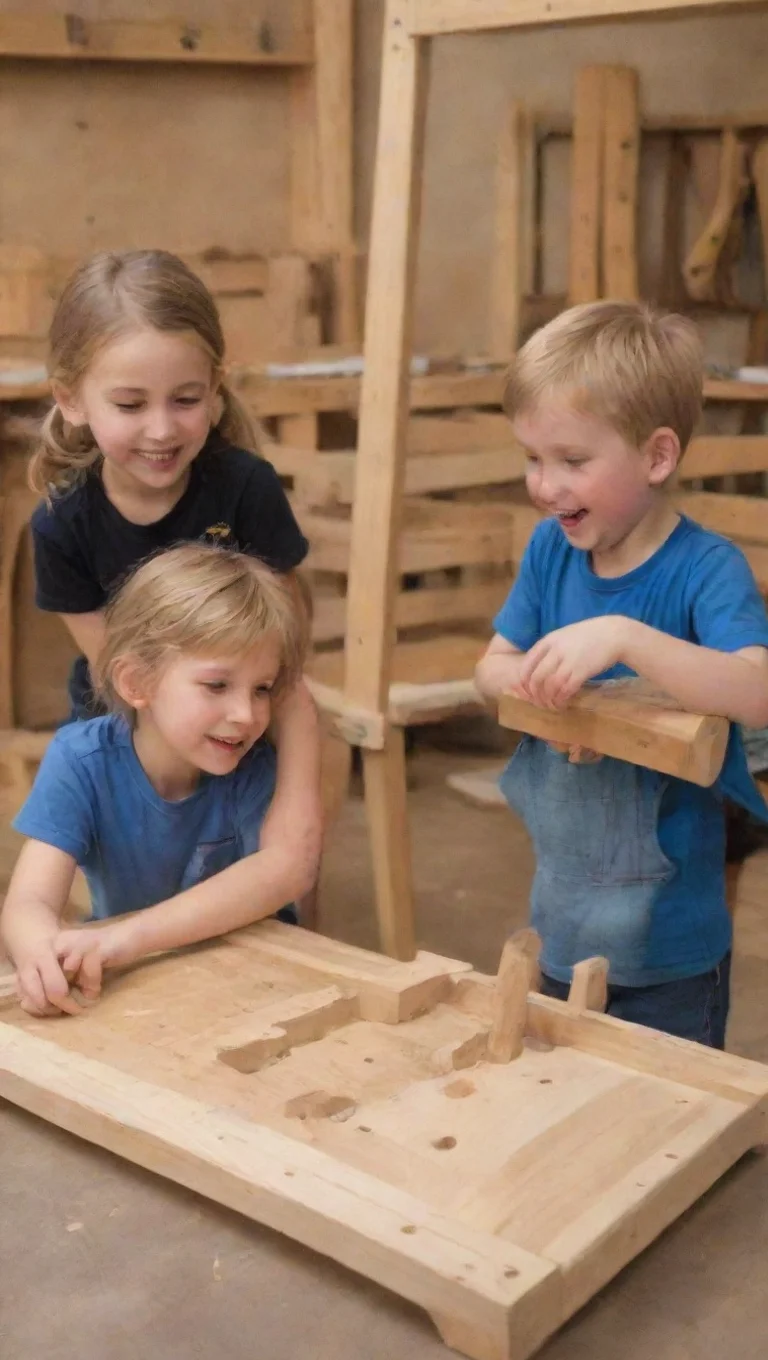 artstation art happy kids building woodcraft confident engaging wow 3 tall