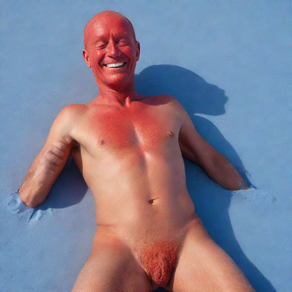 aiartstation art happy red man sunbaking on blue sand confident engaging wow 3