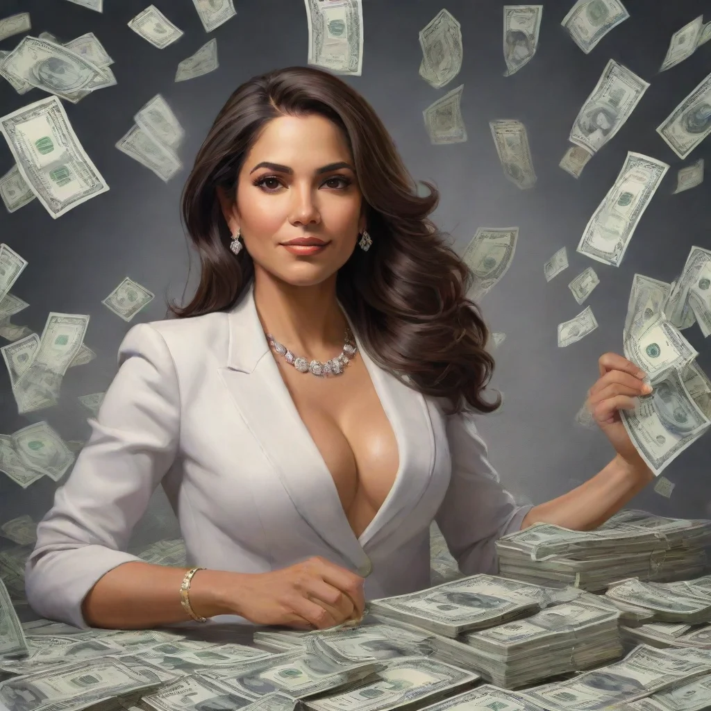 aiartstation art hispanic woman millionaire surrounded by so much american money confident engaging wow 3