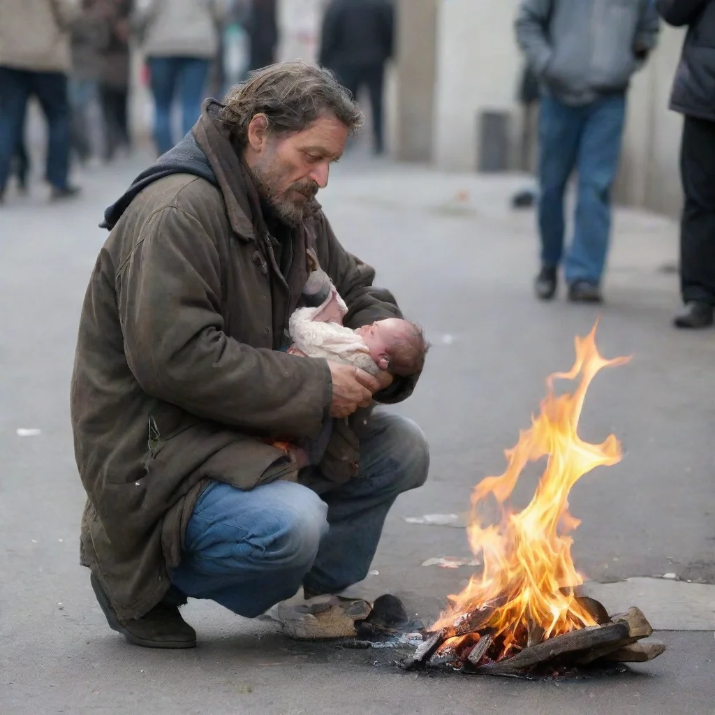 aiartstation art homeless man burning a baby confident engaging wow 3