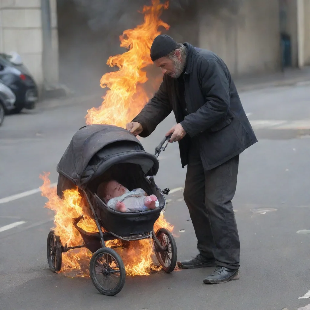 aiartstation art homeless man setting a baby in a buggy on fire confident engaging wow 3