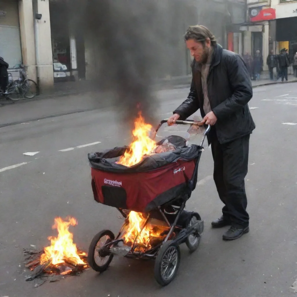 aiartstation art homeless man setting a baby in a pram on fire confident engaging wow 3