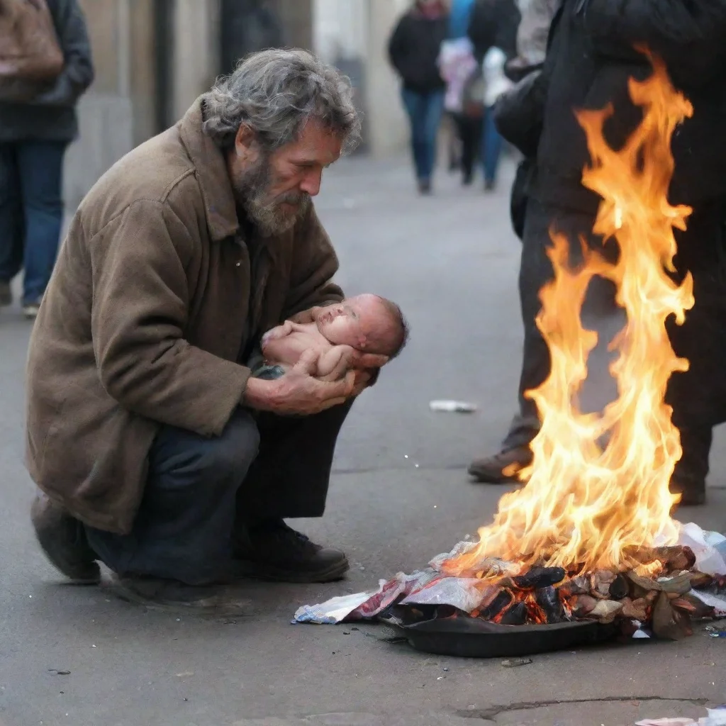 aiartstation art homeless man setting a baby on fire confident engaging wow 3
