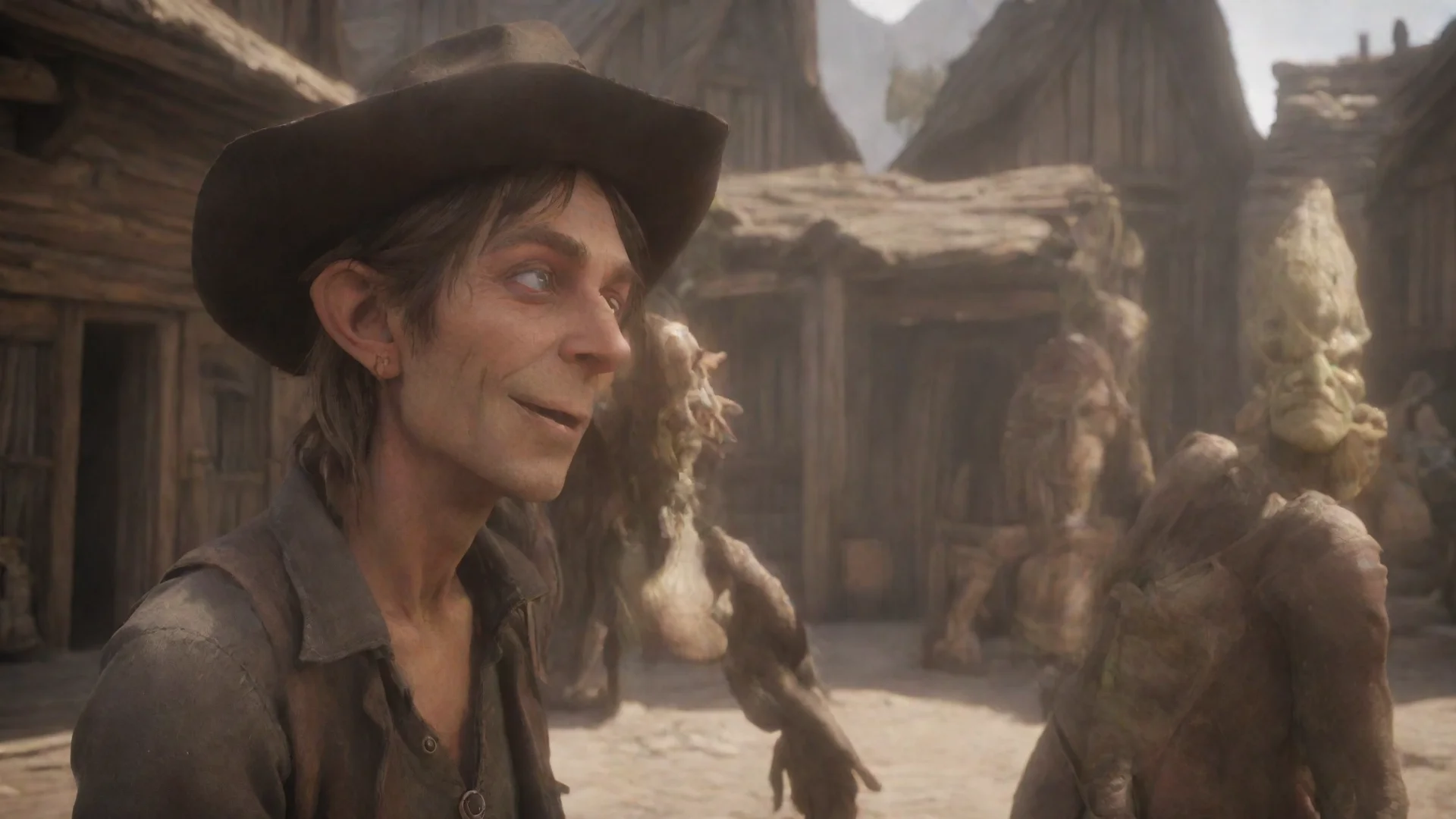 aiartstation art human cowboy man meeting cute goblin girl redemption2 confident engaging wow 3 hdwidescreen