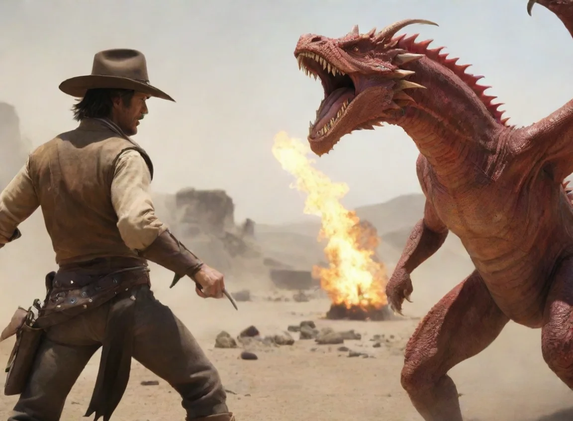 aiartstation art human cowboys fighting and shooting dragons action adventure hd confident engaging wow 3 landscape43