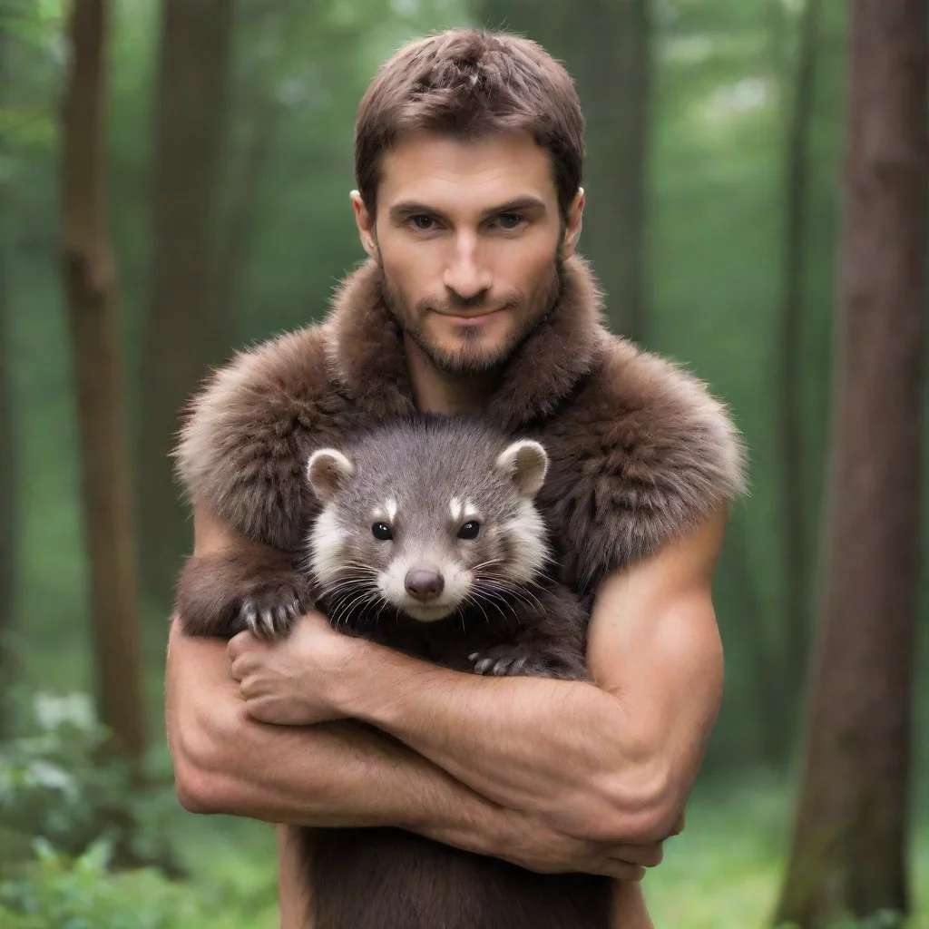 aiartstation art human male being held by a pair of anthro minks confident engaging wow 3