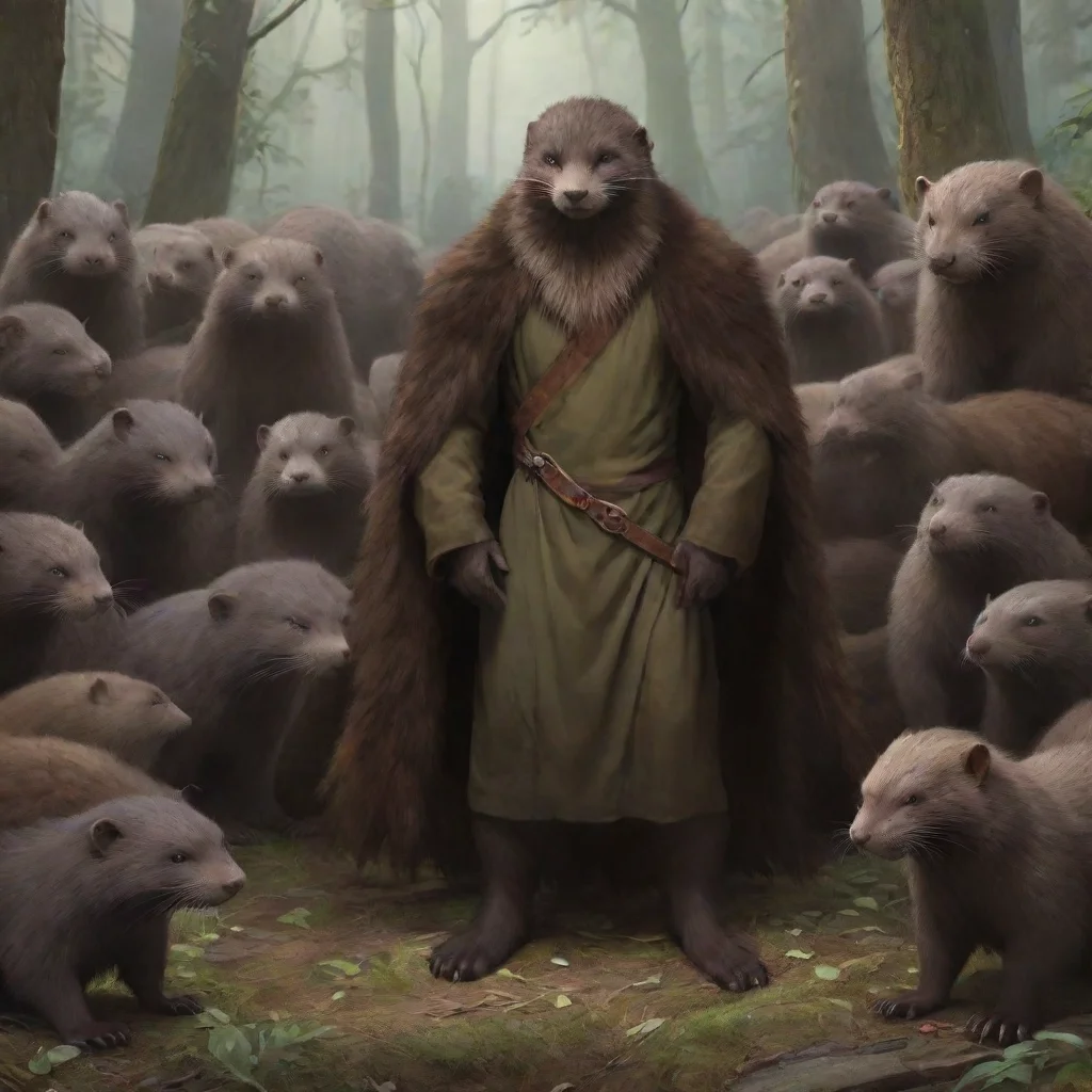 aiartstation art human surrounded by giant mink anthros confident engaging wow 3