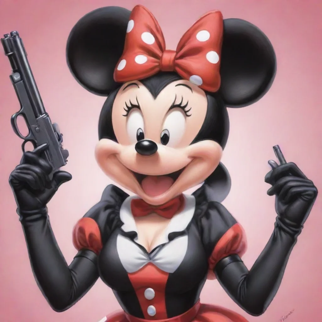 aiartstation art illustration minnie mouse smiling with black gloves and gun confident engaging wow 3