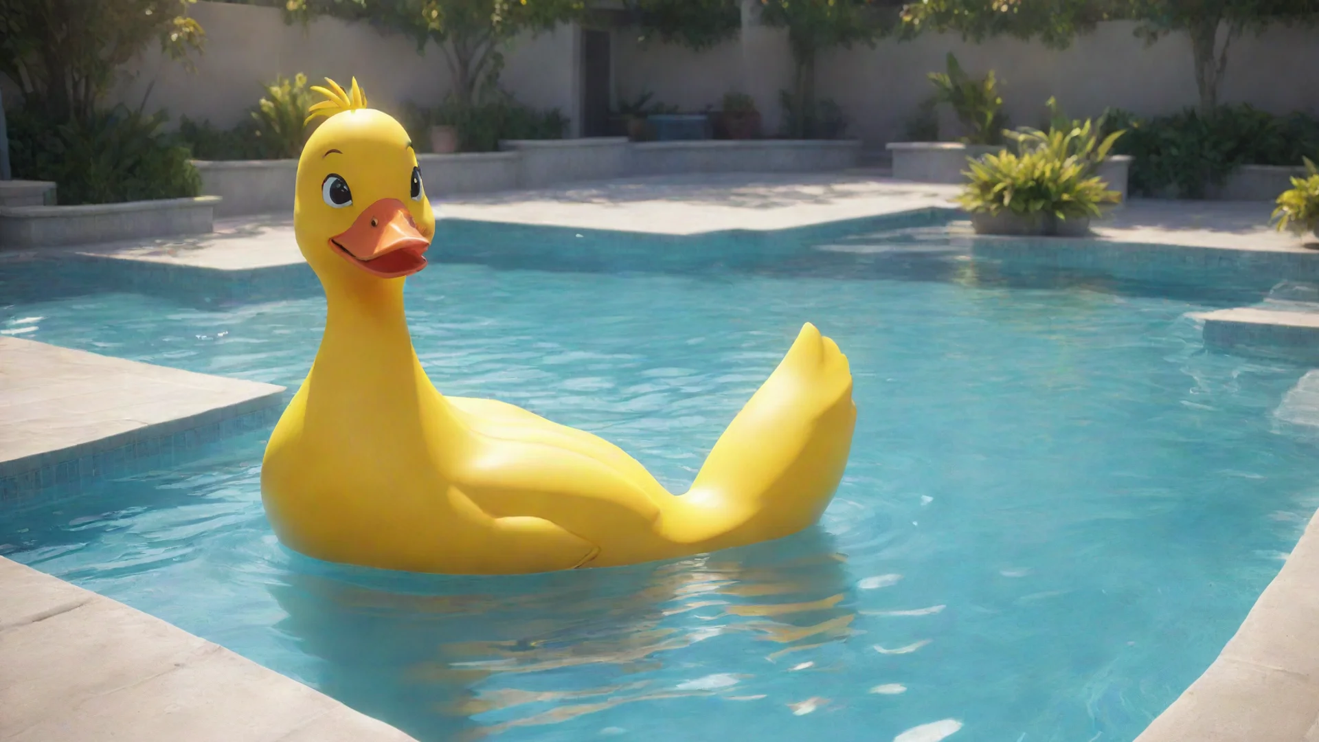 aiartstation art image of a giant yellow duck sitting on top of a swimming pool confident engaging wow 3 hdwidescreen