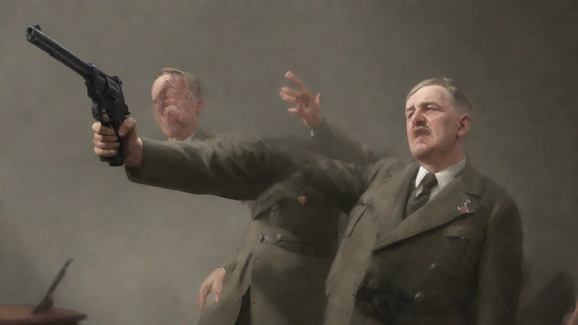 aiartstation art image of adolf hilter shooting himself on the head comitting suicide with a gun confident engaging wow 3 hdwidescreen