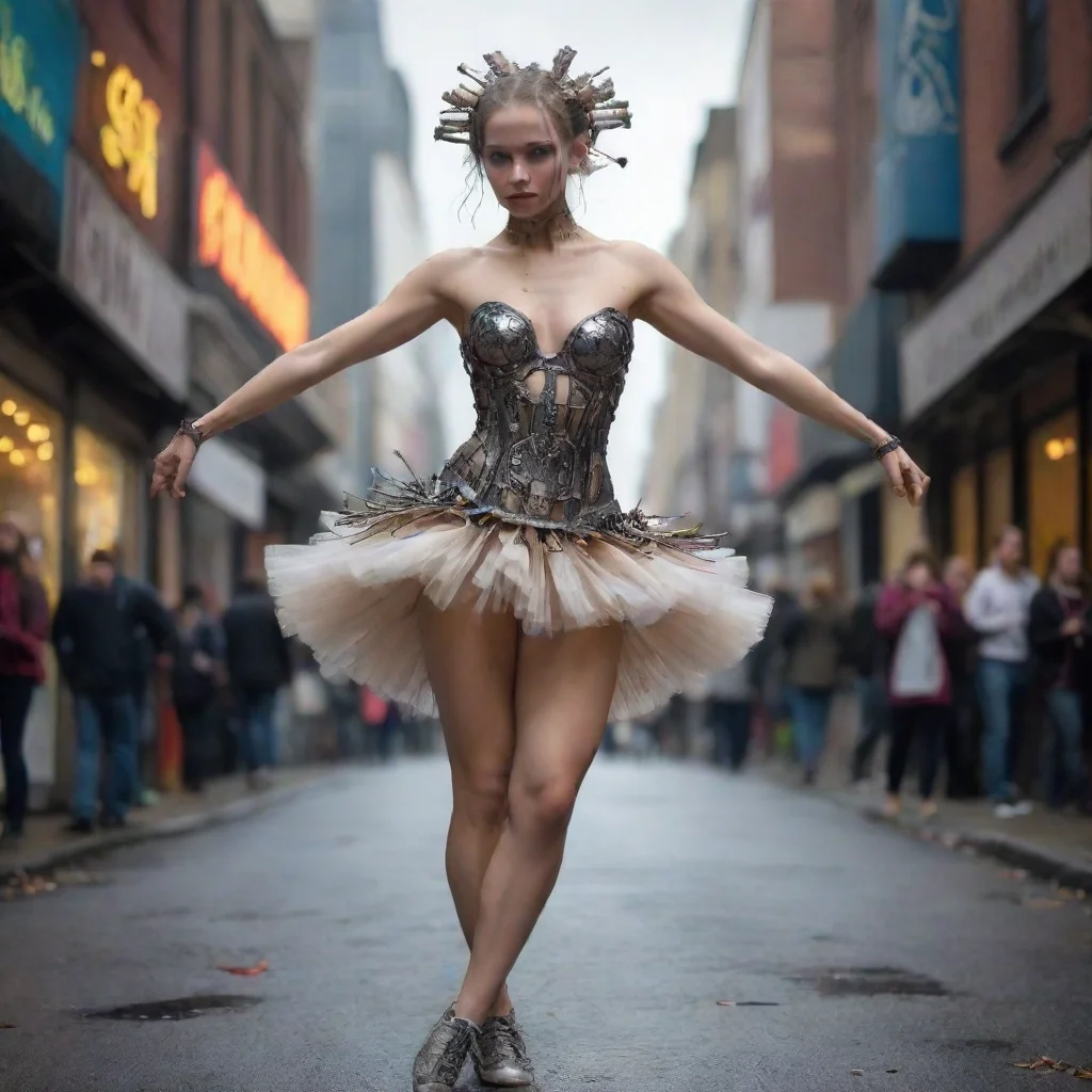 aiartstation art imagine realism realistic hyper realistic cyborg girl street dance burlesque lithe mycelium tutu mycelium gills micro confident engaging wow 3