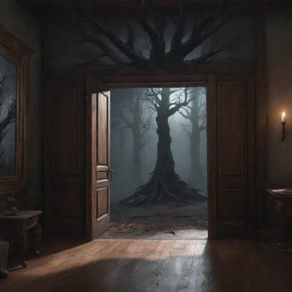 aiartstation art in a room with many open doors. dark. trees. scary.trees. confident engaging wow 3