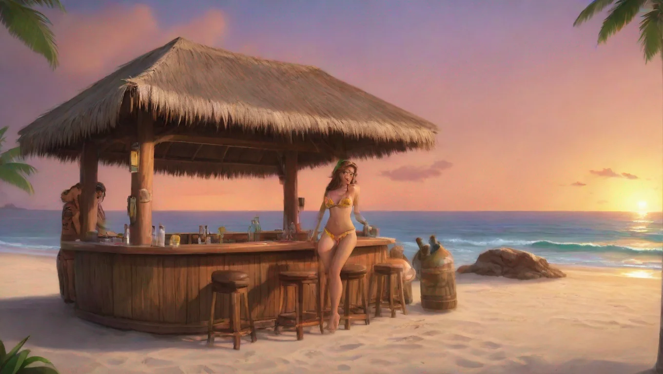 aiartstation art is a girl in a hula skirt in swimwear at the bar confident engaging wow 3