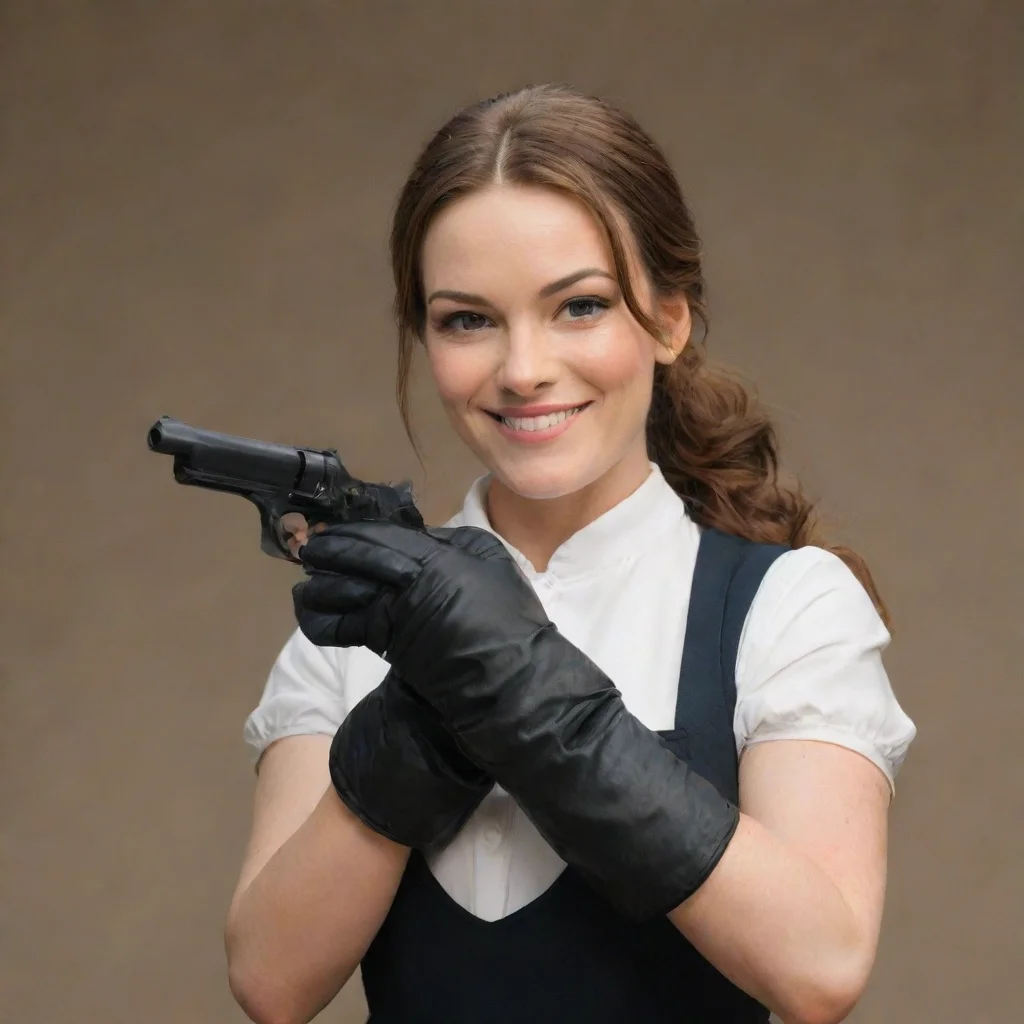 aiartstation art jamie andrews actress smiling with black gloves and gun shooting mayonnaise confident engaging wow 3