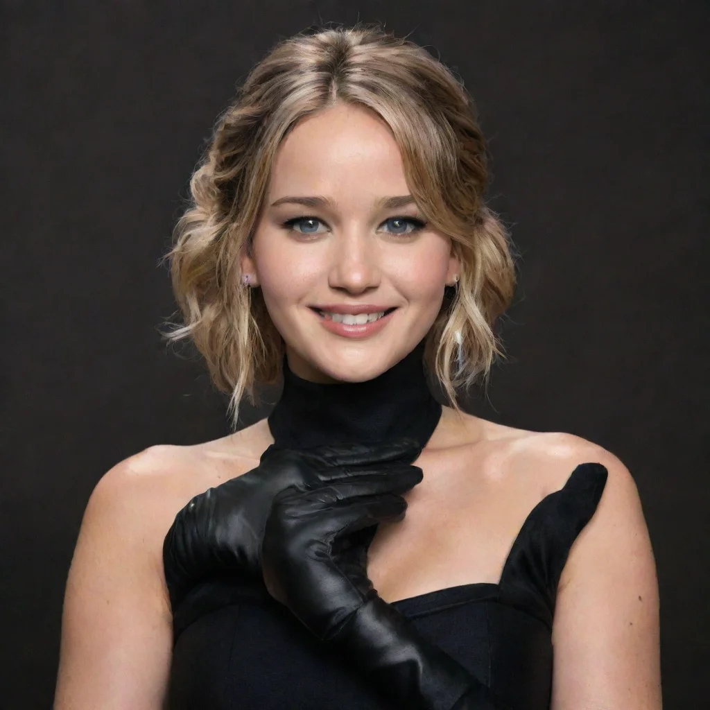 aiartstation art jennifer lawrence smiling with black gloves and gun confident engaging wow 3
