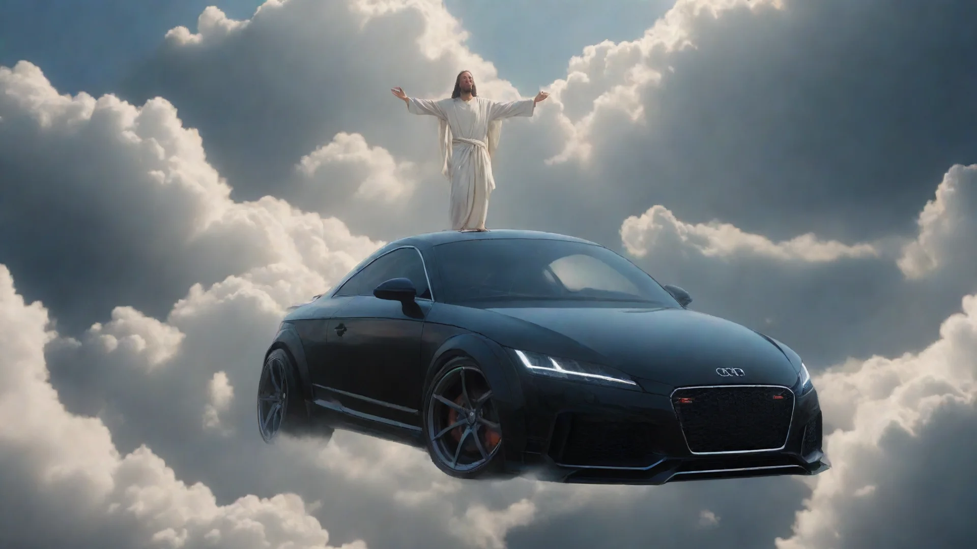 aiartstation art jesus christ floating above black audi tt in heaven confident engaging wow 3 hdwidescreen