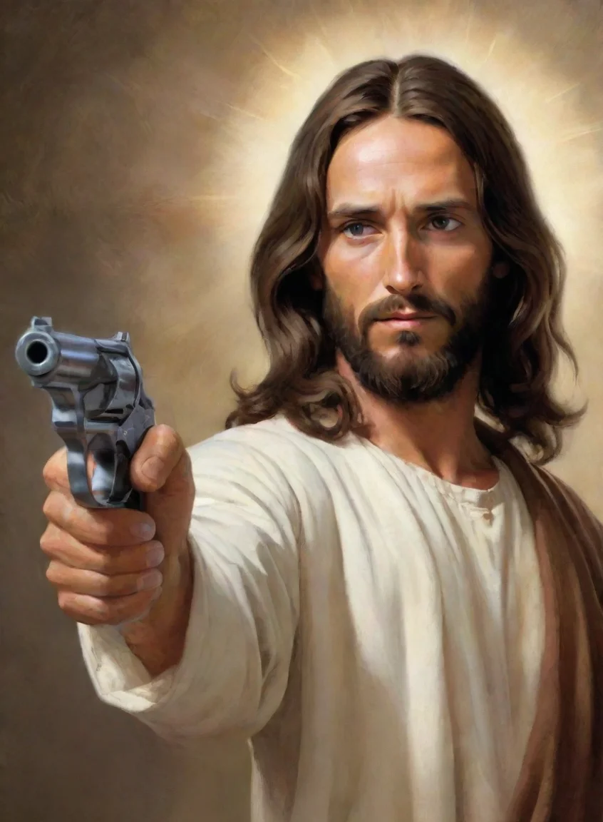 aiartstation art jesus with revolver confident engaging wow 3 portrait43