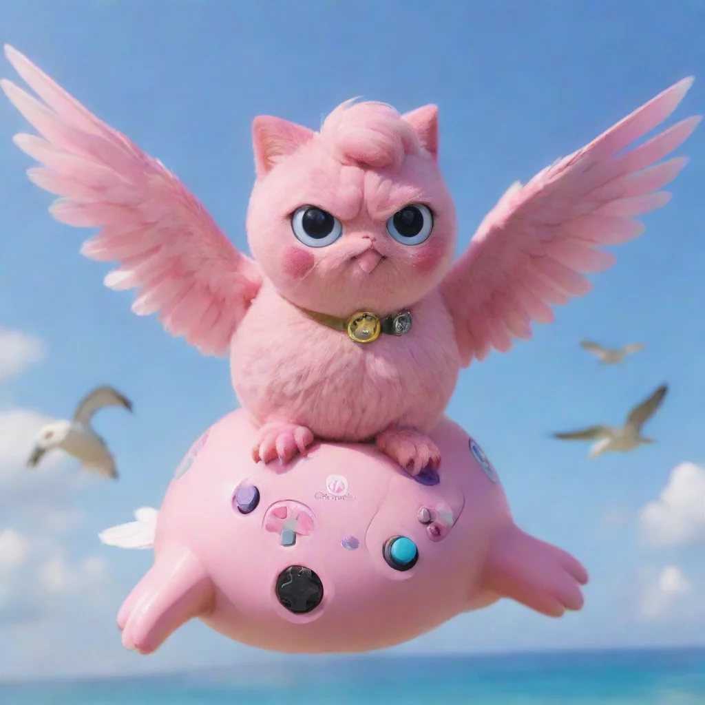 aiartstation art jigglypuff riding a seagull with a gamecube controller confident engaging wow 3