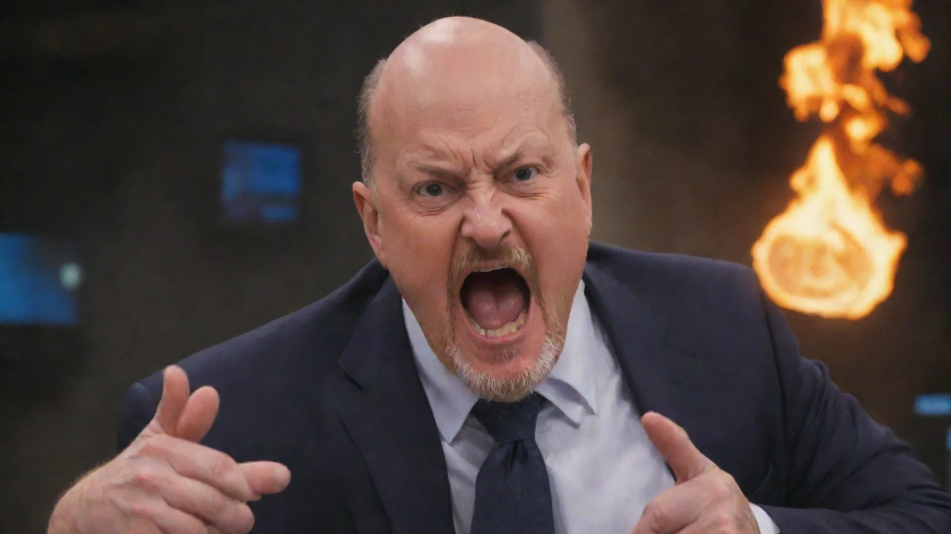artstation art jim cramer screaming at a blazing bitcoin confident engaging wow 3 wide