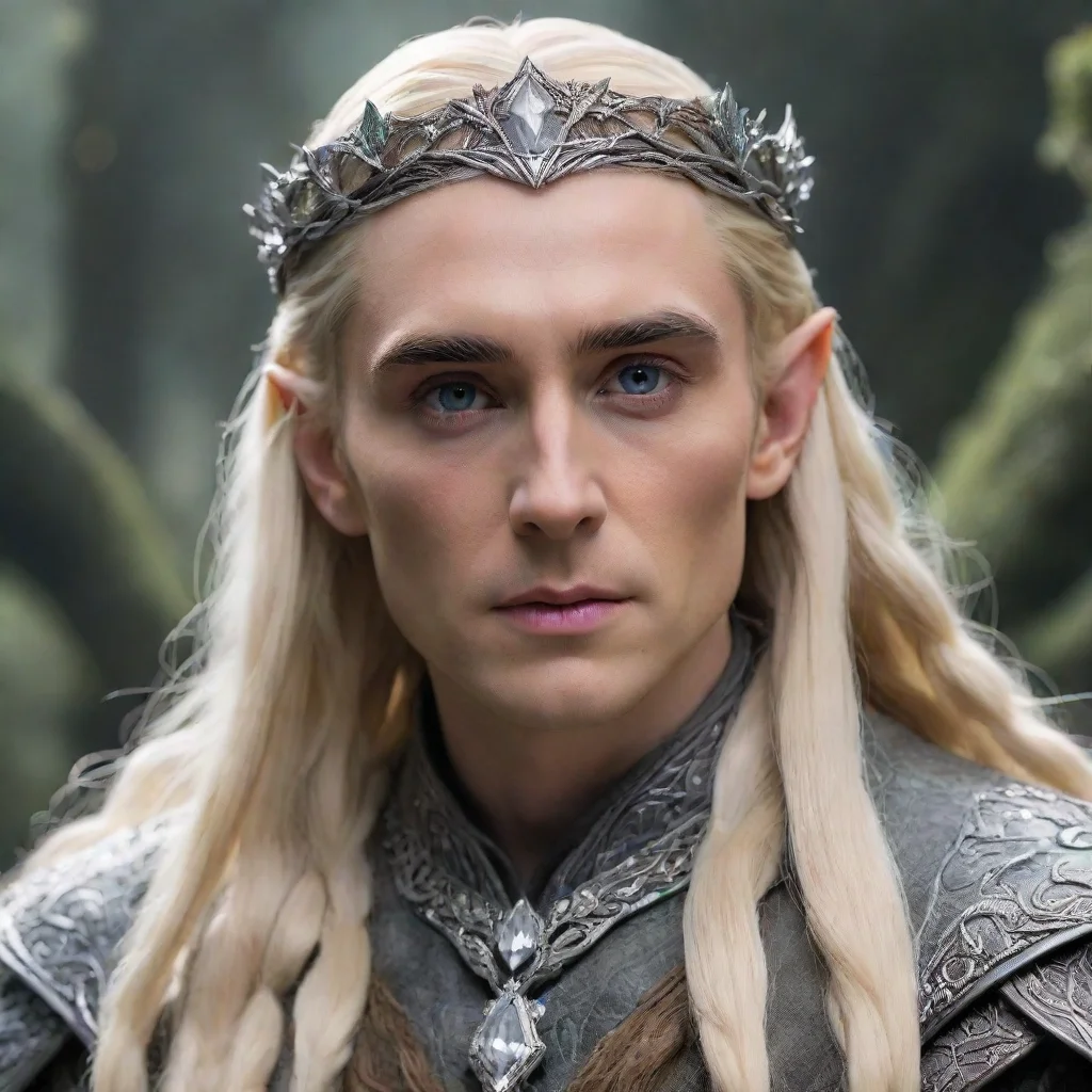 artstation art king thranduil with blond hair and braids wearing silver ivy circlet encrusted with diamonds with large center diamond confident engaging wow 3
