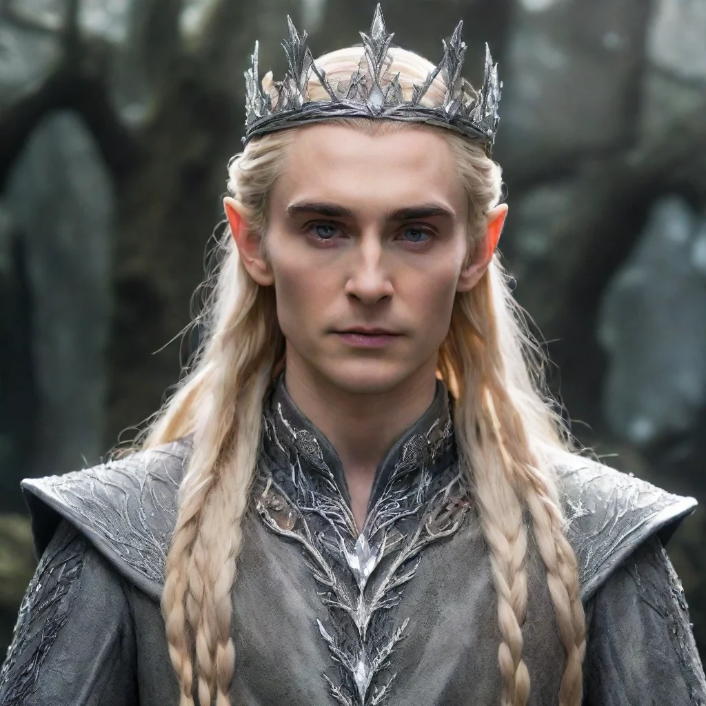 artstation art king thranduil with blond hair and braids wearing silver twigs encrusted with diamonds forming a silver elvish crown with large center diamond confident engaging wow 3