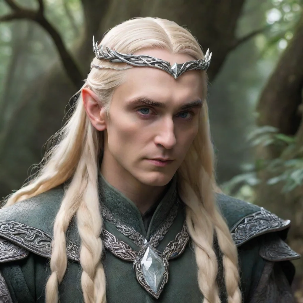 artstation art king thranduil with blond hair and braids wearing silver twisted serpentine elvish circlet with large center diamond confident engaging wow 3