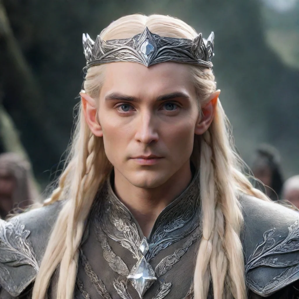 artstation art king thranduil with blond hair with braids wearing silver elvish circlet with large center diamond  confident engaging wow 3