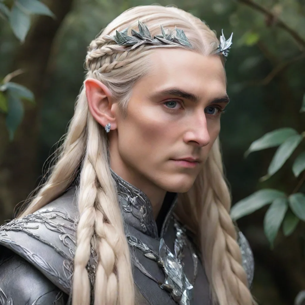 aiartstation art king thranduil with blonde hair and braids wearing silver leaves with diamond berries with large center diamond confident engaging wow 3