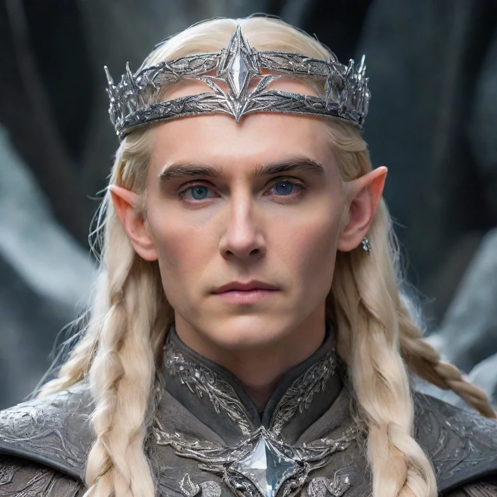 aiartstation art king thranduil with blonde hair and braids wearing silver sindarin elvish circlet encrusted with diamonds with large center diamond confident engaging wow 3