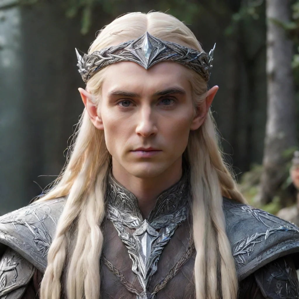aiartstation art king thranduil with blonde hair and braids wearing silver wood elf circlet encrusted with diamonds with large center diamond confident engaging wow 3