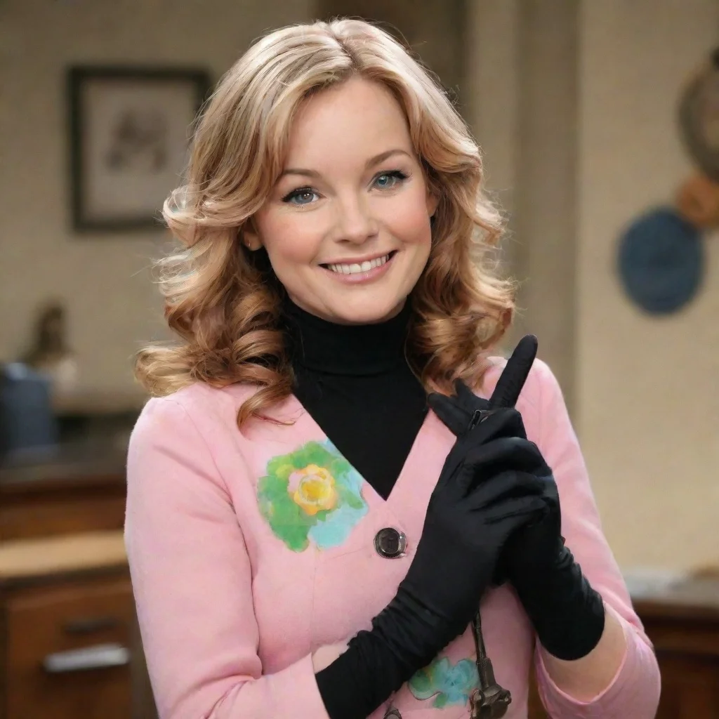 aiartstation art leigh ann baker as amy duncan from good luck charlie smiling with nitrile black gloves  and  gun  hd confident engaging wow 3