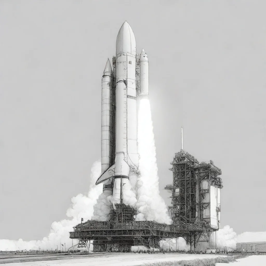artstation art line art sketch drawing of detailed space shutttle launching off the launchpad confident engaging wow 3