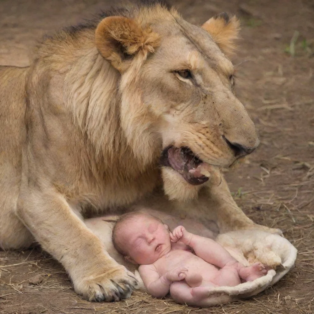aiartstation art lions feasting on a newborn baby confident engaging wow 3